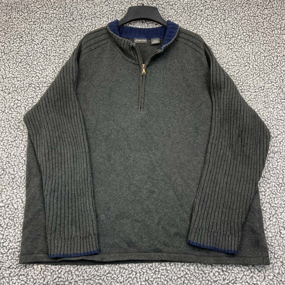 St. Johns Bay Sweater Men XXL Gray Plain Pullover Long Sleeve 1/4 Zip Adult 2XL